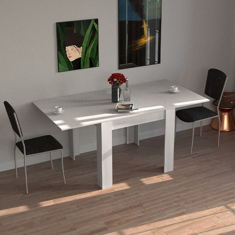 Tavolo da Pranzo Quadrato Allungabile 90x90 in Legno Bianco con Apertura a Libro-2