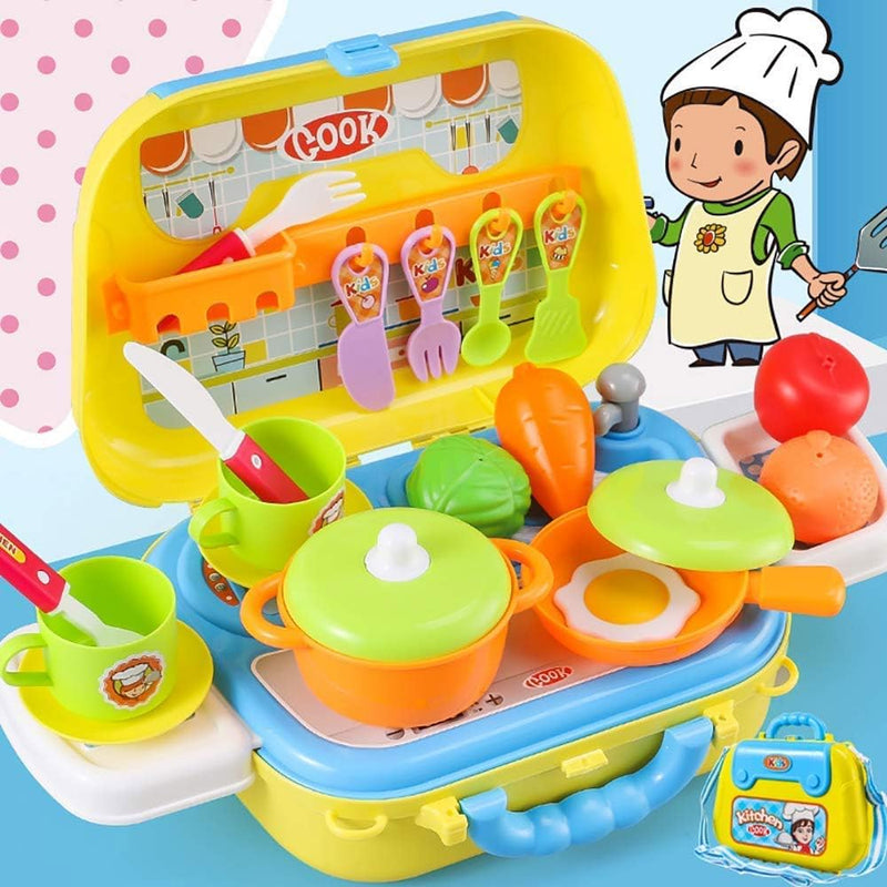 Valigetta Cucina Giocattolo Bambini con Fornello 20 Accessori Gioco e Tracolla-3