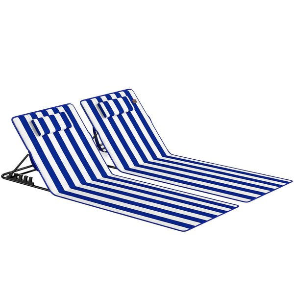 acquista Set 2 Sdraio da Spiaggia 154x57x52 cm con Schienale Regolabile su 4 Livelli in Acciaio e Poliestere Blu Bianco