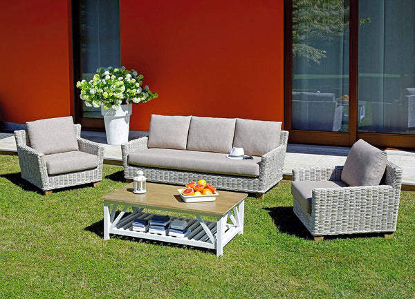 acquista Salon de jardin en Kubu Gris Blanchi Canapé 2 Fauteuils et Table Basse Vorghini Jaipur