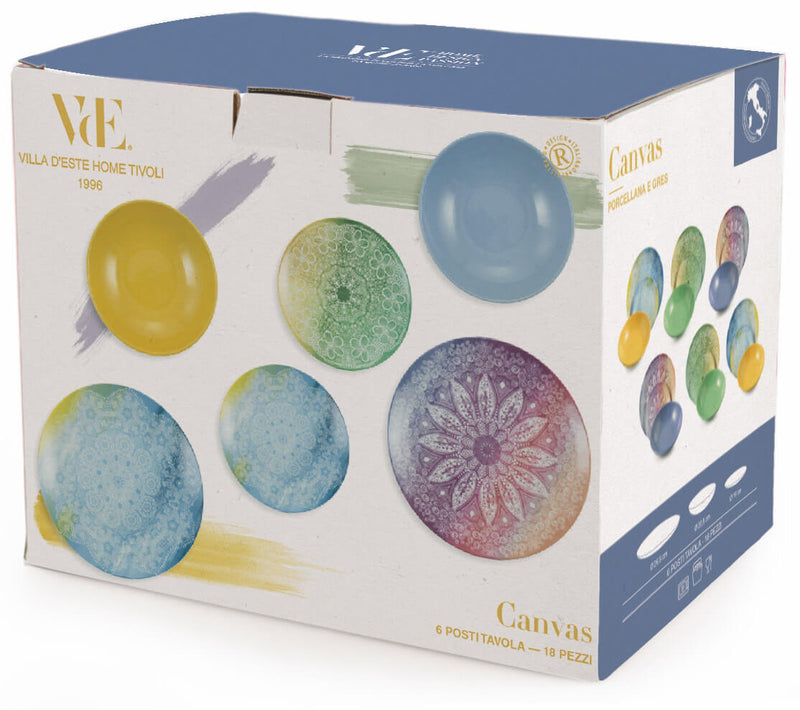 Servizio Piatti 18 Pezzi in Porcellana e Gres Villa d'Este Home Tivoli Canvas Multicolor