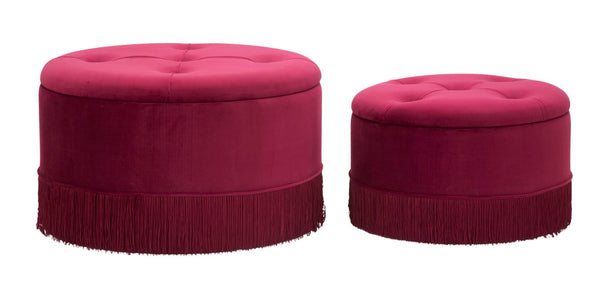 acquista Conteneur Puff Lines New Bordeaux Paire Ø71x41-55x33 cm en Bois Éponge et Polyester Bordeaux