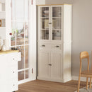 Mobile Dispensa a 5 Livelli con Cassetto Centrale 76x40x182,5 cm  in MDF e Truciolato Bianco Crema