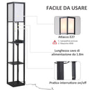 Lampada da Terra con 3 Ripiani in MDF con Paralume in Tessuto 26x26x160 cm  Nera