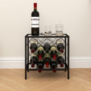 Portabottiglie Vini per 10 Bottiglie 41x22x41 cm con Piano d'Appoggio in Vetro in Acciaio Nero  