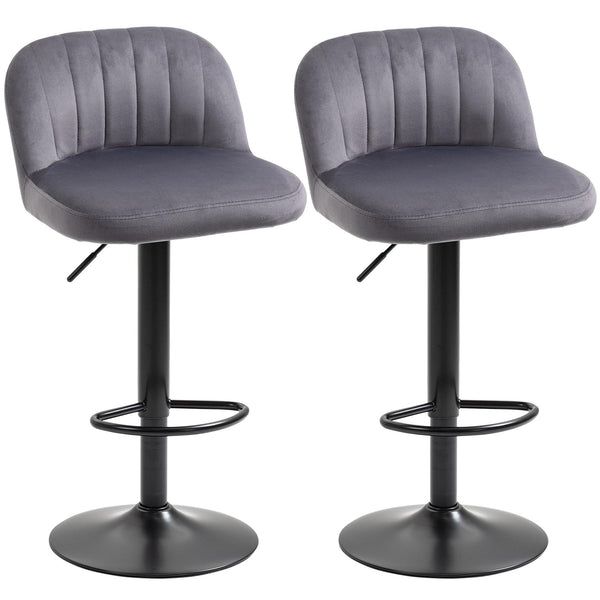 acquista Lot de 2 Tabourets de Bar 43x45x81-101 cm avec Dossier et Repose-Pieds en Polyester Gris