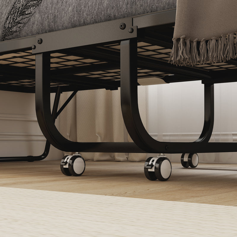 Letto Pieghevole Singolo 90x200 cm con Materasso Spesso 10 cm Rete in Metallo Nero   