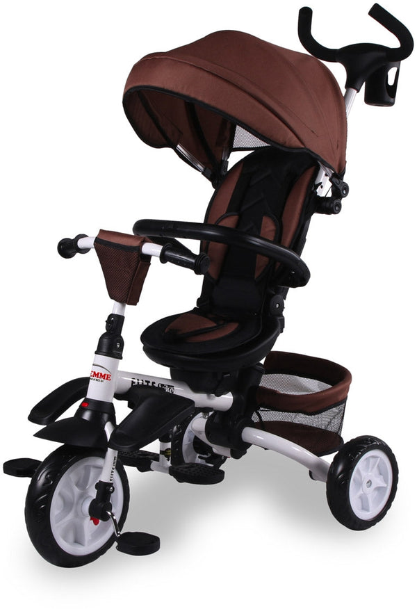 Poussette tricycle pliable Kid Smile Elite marron avec siège pivotant à 360° sconto