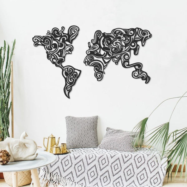 sconto Cornice decorativa 100x61 cm Tribal metallo nero mappa continenti