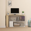 Scrivania Angolare con Piano Girevole a 360° e 5 Ripiani 120x110x74,5 cm in Truciolato Color Legno Bianco      
