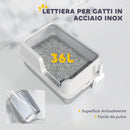 Lettiera per Gatti con Bordi Rialzati 60x40x28 cm in Acciaio Inox e PP Grigio Chiaro   