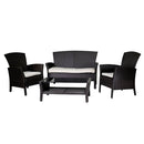 Set Salotto da Giardino Tavolino Divano 2 Sedie in Polyrattan con Cuscini Amalia Noce