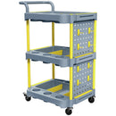 Carrello Portautensili a 3 Ripiani 64x48x95,5 cm con Pannello Forato Ganci Ruote a Freno e Maniglia in PP e Alluminio Grigio e Giallo      