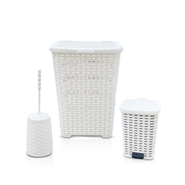 Ensemble d'accessoires de salle de bain Panier à linge Poubelle Brosse WC en rotin blanc prezzo