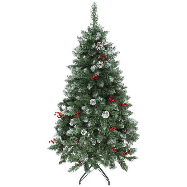 Albero di Natale Innevato 150 cm 398 Rami con Pigne e Bacche Rosse Base in Metallo Verde acquista