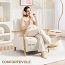 Poltrona da Salotto Stile Nordico 74,5x76x78 cm in Tessuto Sherpa con Braccioli e Gambe in Legno Crema  