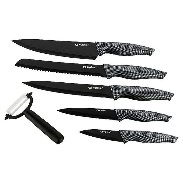 Set 6 Coltelli e Pelapatate Antiaderente per Carne e Pesce in Acciaio Inox Nero online