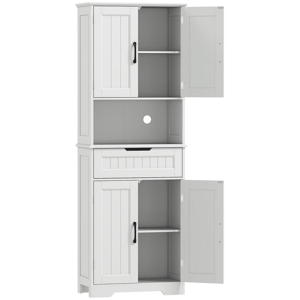 Credenza Cucina 60x30x172 cm con 2 Armadietti Cassetto e Piano Centrale con Passacavi in MDF Bianco prezzo