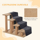 Scaletta per Cani Portatile a 4 Gradini 60x35x44 cm in Tessuto Vellutato Sfoderabile e Legno Grigio Scuro      
