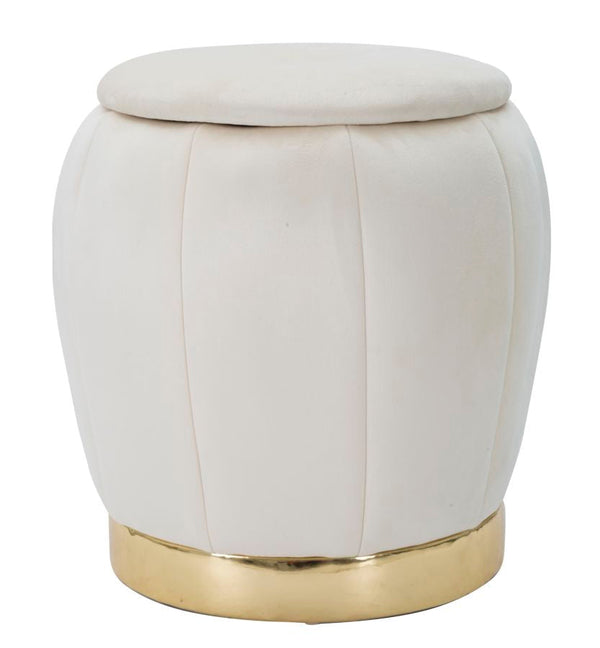 prezzo Conteneur Puff Paris Ø43x43 cm en Bois Éponge et Polyester Crème et Doré