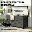 Panca Contenitore da Esterno 120x61x67 cm Capienza 350L con Coperchio Bloccabile in Acciaio Grigio      