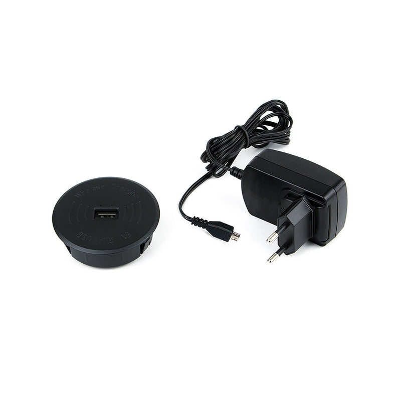Caricabatteria Wireless USB da Incasso Ø 7cm in Plastica Emuca Nero