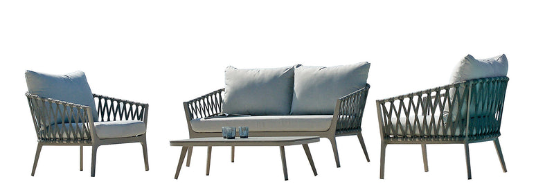 Set Salotto da Giardino Divano 2 Poltrone e Tavolino con Cuscini Grigio Chiaro