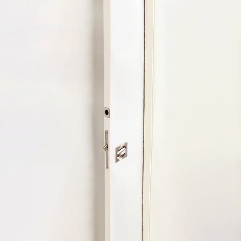 Kit di Serratura con Nottolino Quadrato per Porte Scorrevole Acciaio Nichel Satinato. Emuca