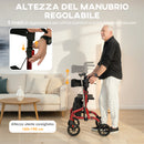 Deambulatore con Seduta e Schienale per Anziani Pieghevole 68x64x85,5-95,5 Altezza Regolabile Borsa e Porta Bastone in Alluminio Rosso      