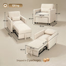 Poltrona Letto 3 in 1 78x94,5x83 cm con Schienale Regolabile in Tessuto Effetto Lino Bianco Crema      
