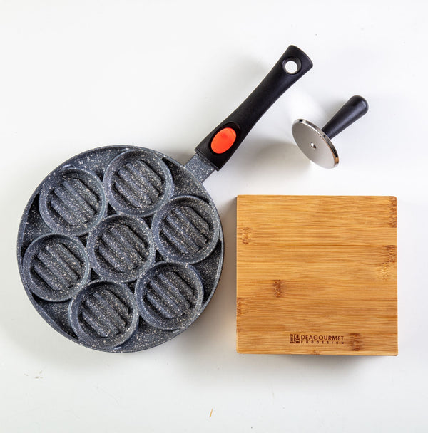 sconto Assiette pour 7 hamburgers avec planche à découper en bois 20x20x4 cm