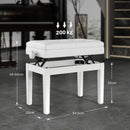 Sgabello Pianoforte 54,5x33x48-58 cm Regolabile con Vano Portaoggetti e Seduta Imbottita Bianco      