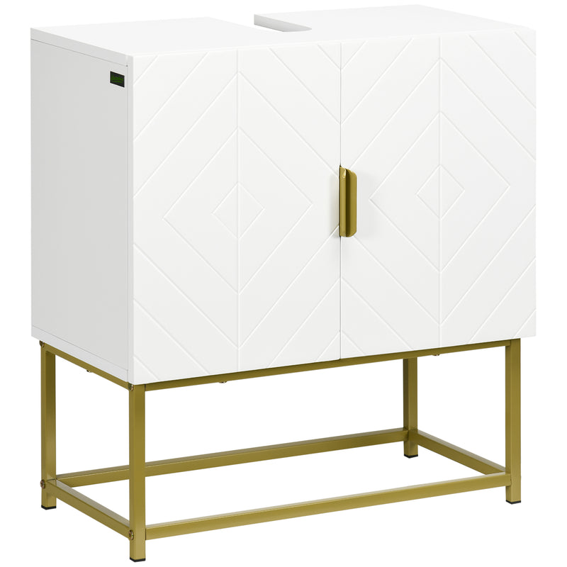 Mobile Sotto Lavabo Bagno 60x30x65 cm in Legno e Acciaio Bianco e Oro