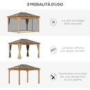 Gazebo da Giardino 2,94x3,60x2,67m con Tetto in Policarbonato e Zanzariere in Acciaio Cachi