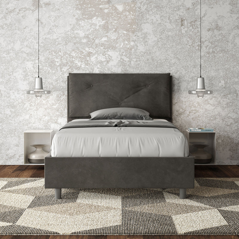 Letto 1 Piazza E Mezzo Imbottito in Microfibra Appia Large Grigio Varie Misure