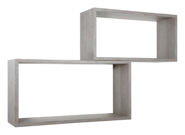 Set 2 Mensole Cubo da Parete Rettangolare in Fibra di Legno Bislungo Rovere Grigio New sconto