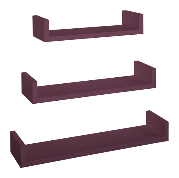 online Lot de 3 Etagères Murales 60-50-40x15,5x8 cm en Fibre de Bois Magnétique Violet Aubergine