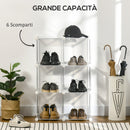 Scarpiera Modulare 94,5x32x162 cm 6 Cubi in Plastica e Acciaio Trasparente