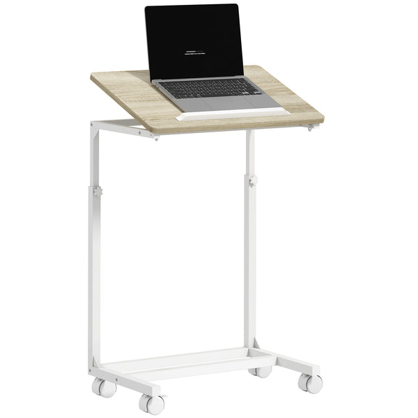 Tavolino da Lavoro Regolabile 55x36x62,5-82,5 cm con Piano Inclinabile in Legno e Metallo Bianco e Rovere sconto