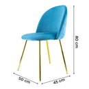 Set 4 Sedie 50x45x80 cm in Tessuto Vellutato Piedi Oro Blu