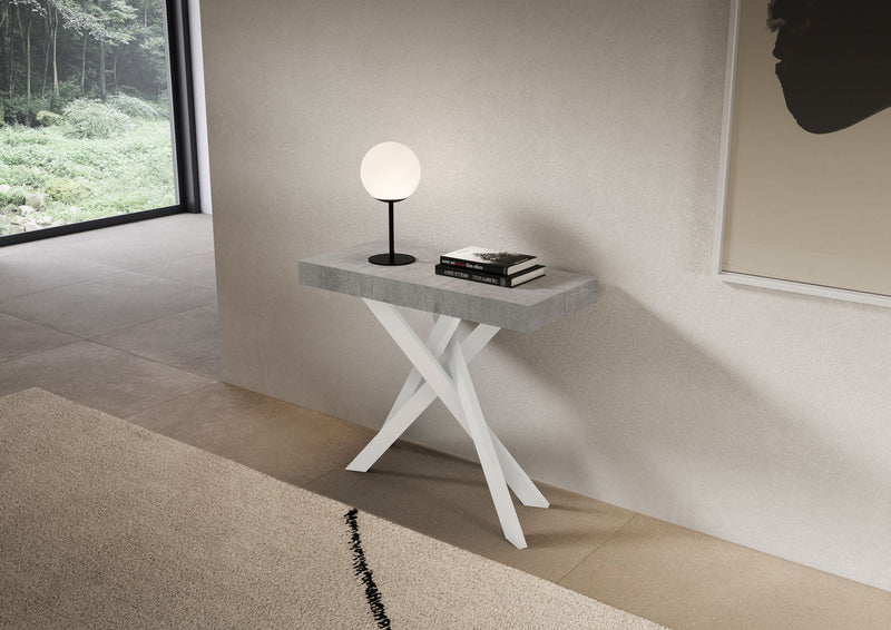 Consolle Allungabile 90-196x40x77 cm Saki Small Premium Cemento Gambe Bianche 