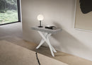 Consolle Allungabile 90-300x40x77 cm Saki Premium Cemento Gambe Bianche 