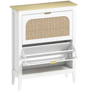 Scarpiera Slim Stile Boho con 2 Cassetti Ribaltabili per 14 Paia di Scarpe 80x24x95,5 cm Anta con Pannello in Rattan Bianco   