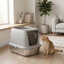 Lettiera per Gatti Chiusa 52,4x41,3x39,8 cm con Coperchio Ribaltabile Doppia Porta Paletta in Acciaio Inox Grigio Chiaro      