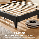 Letto Matrimoniale 164x208x107-112 cm con Testiera Regolabile in Tessuto Effetto Lino Nero      