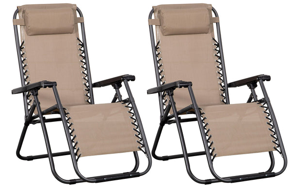 Lot de 2 Transats Pliants Inclinables Zero Gravity 90x66x108 cm en Métal et Textilène Taupe sconto