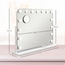 Specchio da Tavolo in Vetro con 14 Luci LED Regolabili e Ricarica USB 62,5x14x49,5 cm  per Trucco Make up Bianco  