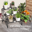 Scaffale per Piante a 3 Livelli a Scaletta 60x60x60 cm per Interno ed Esterno in Metallo Nero  