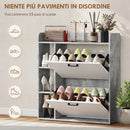 Scarpiera Slim Capacità 15 Scarpe 83x24x90,5 cm con 2 Cassetti Ribaltabili e 3 Vani Aperti Grigio      
