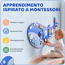 Pannello Sensoriale Montessoriano da Parete 120x55,5x4 cm per Bambini da 2 Anni in MDF e Legno Blu      
